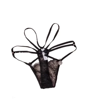 Honeysx Black Strappy Lace Hollow Out Thong