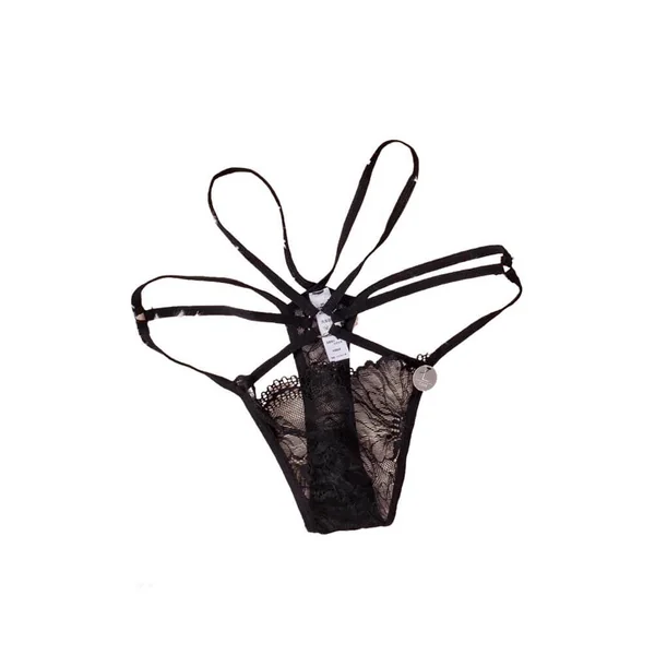 Honeysx Black Strappy Lace Hollow Out Thong