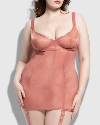 House of Desire Yvone Sheer Mesh Gartered Chemise & G-String - Curvy