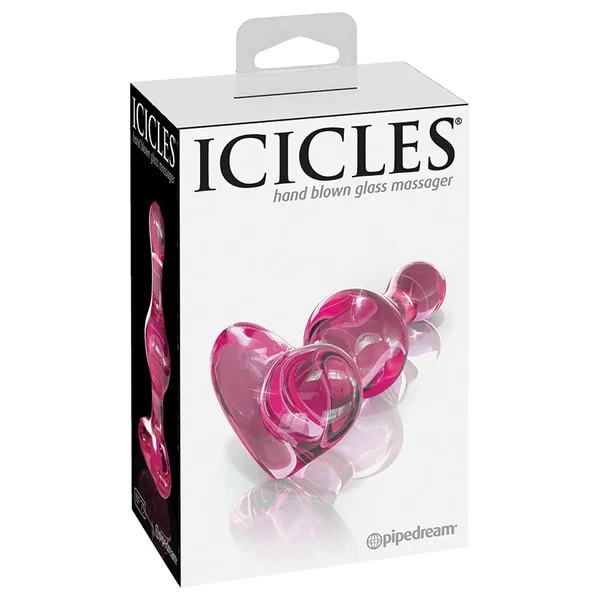 Icicles No. 75 Hand Blown Glass Massager Heart Shaped Plug - Pink