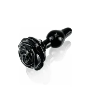 Icicles No. 77 Glass Anal Plug With Rose Base, 2.4 Inch Insertable, 1.2 Inch Max Width, Black