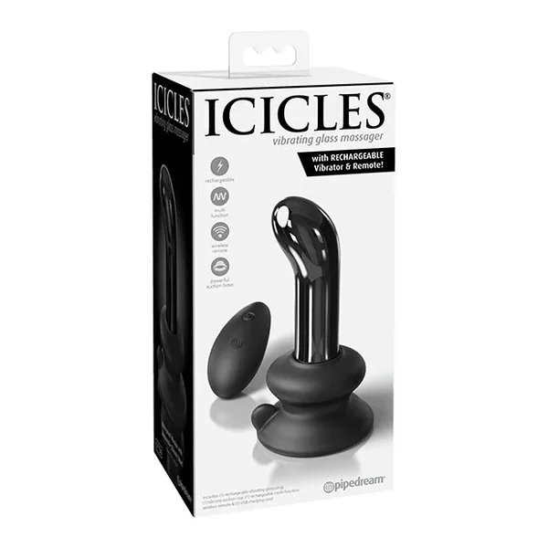 Icicles No. 84 Hand Blown Glass Vibrating Butt Plug W/remote – Black