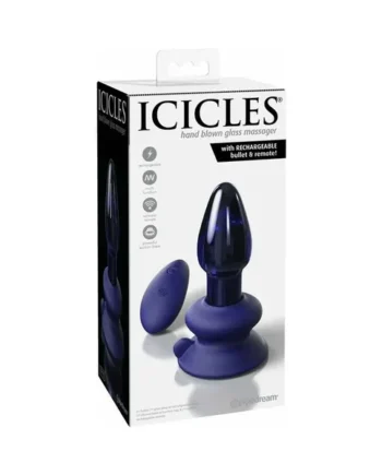 Icicles No. 85 Rechargeable Remote-Controlled Vibrating Anal Plug With Suction Cup Blue