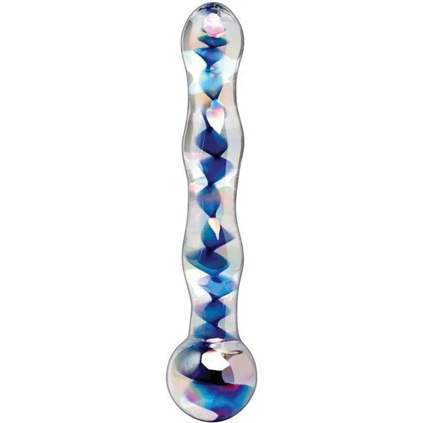 Icicles No. 8 Hand Blown Glass Massager – Clear W-inside Blue Swirls