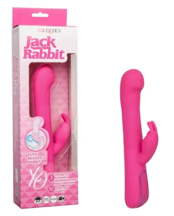 Jack Rabbit Elite Beaded G Rabbit Silicone Rechargeable Vibrator with Clitoral Stimulator