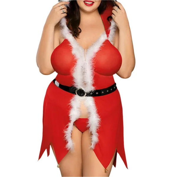 JSY 3-Piece Hooded Christmas Dress Costume Set - Curvy