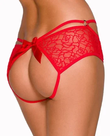 JSY Strappy Crotchless Lace & Satin Bow Thong