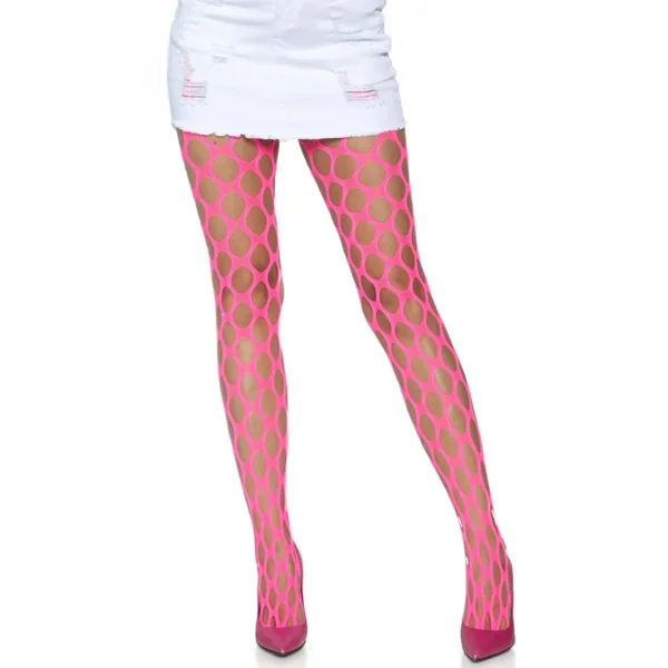 Jumbo Pothole Net Pantyhose Neon Pink OS