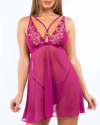 Just Sexy Lingerie Sheer Floral Mesh Babydoll & G-String