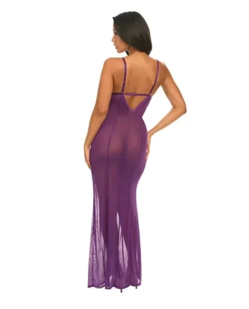 Katana Mesh & Eyelash Lace Gown – Purple L/XL
