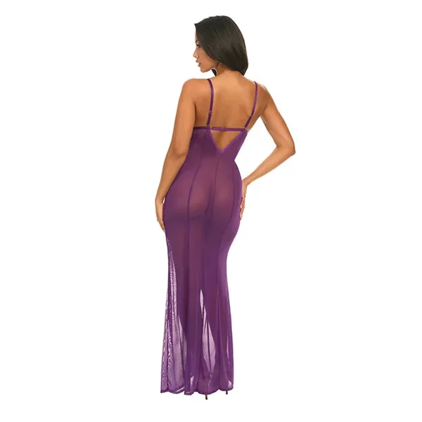 Katana Mesh & Eyelash Lace Gown – Purple L/XL