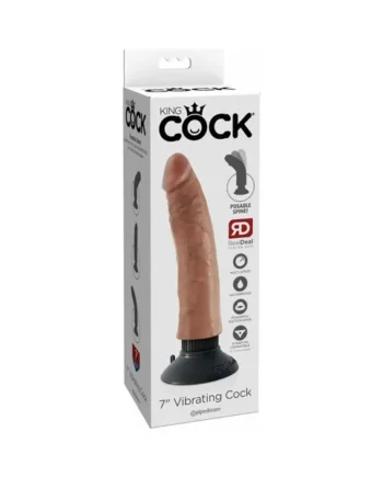 King Cock 7 in. Vibrating Cock Poseable Dildo With Suction Cup Tan