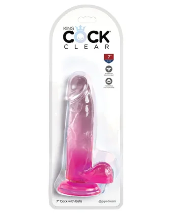 King Cock Clear 7" Cock with Balls - Pink