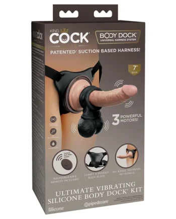 King Cock Elite Ultimate Vibrating Silicone Body Dock Kit - Light
