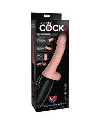 King Cock Plus 6.5 in. Thrusting Cock With Balls Rechargeable Realistic Vibrator Beige