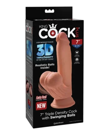 KING COCK PLUS 7 IN TRIPLE DENSITY COCK W/ SWINGING BALLS TAN