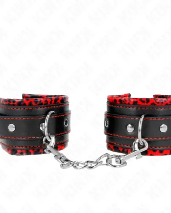 KINK - FUR LINED WRIST RESTRAINTS RED / BLACK ADJUSTABLE 17-29 CM X 6 CM