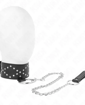 KINK - NECKLACE 65 CM WITH LEASH WITH SILVER STUDS MODEL 3 ADJUSTABLE 36-43 CM X 5 CM