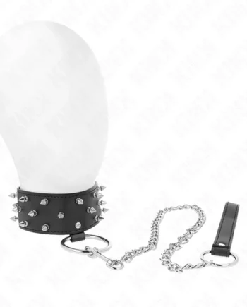 KINK - NECKLACE WITH LEASH 65 CM WITH SILVER STUDS MODEL 5 ADJUSTABLE 36-43 CM X 5 CM