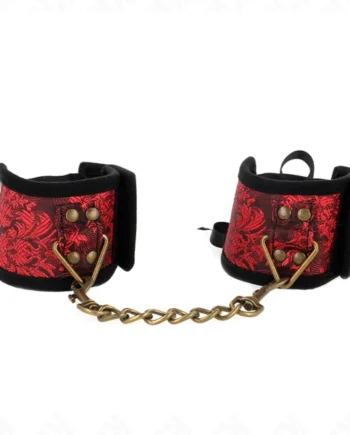 KINK - SCANDAL WRIST RESTRAINTS RED-BLACK LACE DETAILS 24.5 CM X 6.5 CM