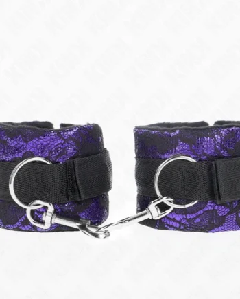 KINK - SHORT VELVET LACE WRIST RESTRAINTS AND NYLON BIND PURPLE / BLACK 23 X 6.5 CM