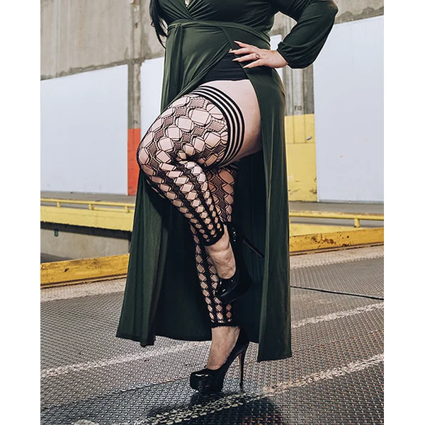 Kixies Jo Circle Fishnet Footless Thigh High Black C