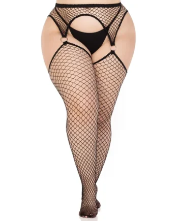 Kya Net Garter Belt Stocking - 1x/2x - Black