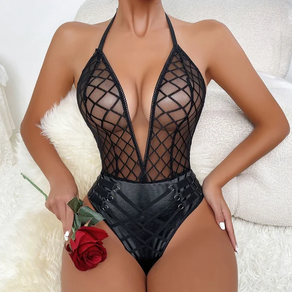 Lace Deep V Sexy Lingerie – Slim Fit Backless Perspective Set