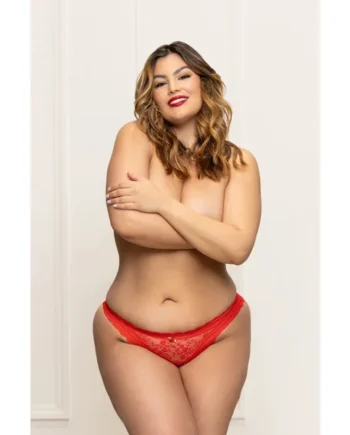 Lace Panty With Heart Cut Out Back - XL - Red