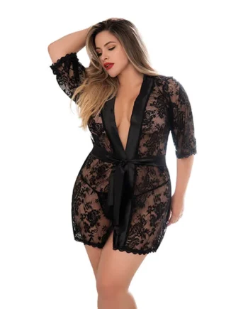 Lace Robe W/matching G-string Black