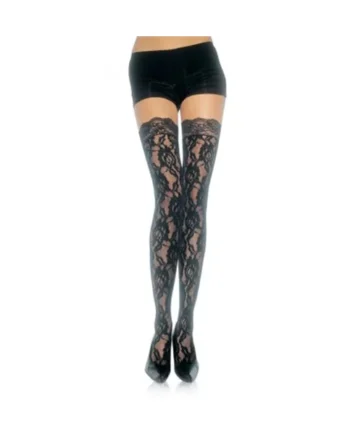 Lace Top Lace Thigh Highs - One Size - Black