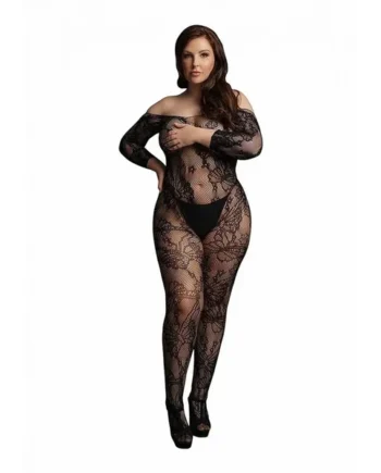 Le Desir Lace Sleeved Bodystocking – Queen – Black