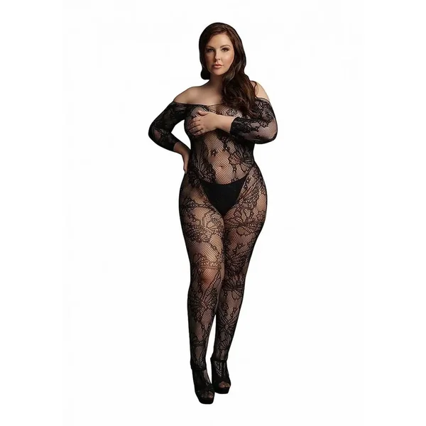 Le Desir Lace Sleeved Bodystocking – Queen – Black
