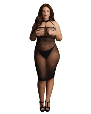 Le Désir Black Sheer Mesh High Neck Dress XL