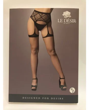 Le Désir Black Striped Fishnet Garterbelt