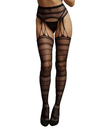 Le Désir Black Suspender Striped Pantyhose