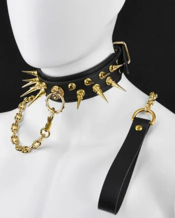 Leather Strap-on Spiked BDSM Collar - Extreme Restraints Training and Dragging Toys