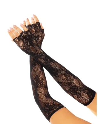 Leg Ave Floral Net Fingerless Gloves Black