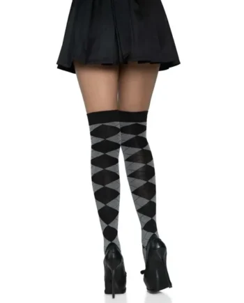 Leg Avenue Argyle Knit Over The Knee Socks – O/S – Grey