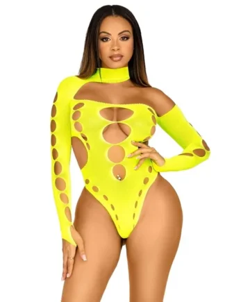 Leg Avenue Cut Out Bodysuit with Thong Neon Yellow