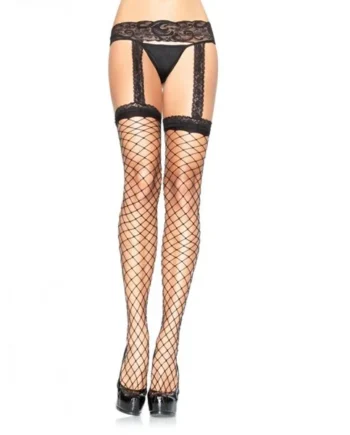 LEG AVENUE - FISHNET STOCKINGS WITH BLACK LACE GARTER GARTER