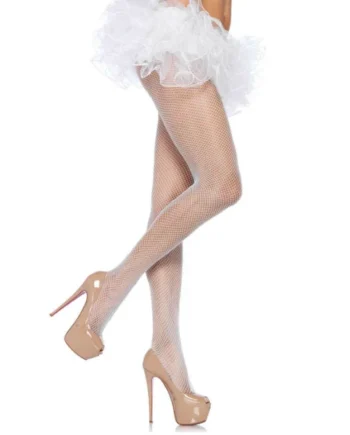 LEG AVENUE - NYLON FISHNET WHITE PANTYHOUSE - ONE SIZE