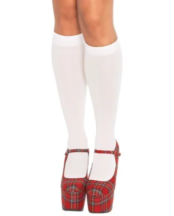 Leg Avenue Nylon Knee Highs White UK 8 to 14