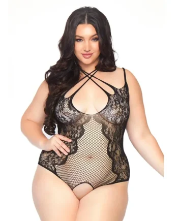 Leg Avenue Plus Size Net and Lace Crotchless Body