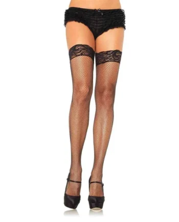 Leg Avenue – Stay-Up Fishnet Lace Top – Black