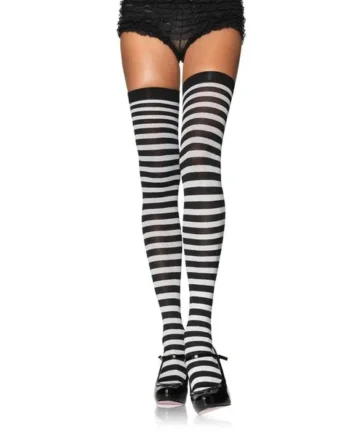 Leg Avenue – Stocking Nylon Striped – Black & White – Queen