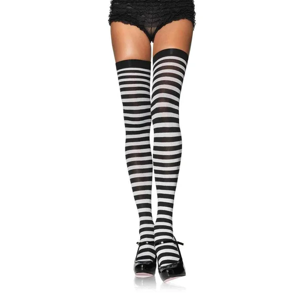 Leg Avenue – Stocking Nylon Striped – Black & White – Queen