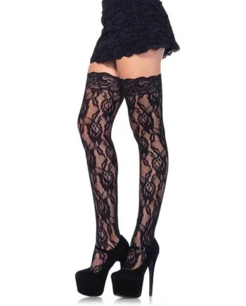 Leg Avenue – Stocking Rose Lace with Lace Top – Black