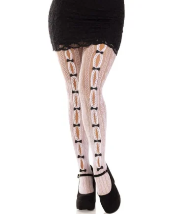 LEG AVENUE - STOCKINGS WITH OPENINGS HEART & BOWS WHITE