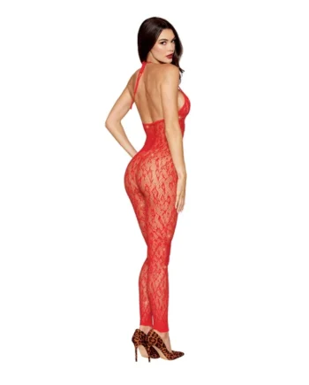 Leopard Pattern Seamless Bodystocking w/Gold Details - Red O/S